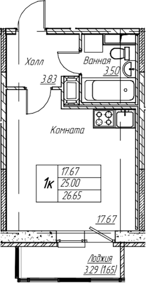 Квартира студия 26.65 м², 17/22 эт., ЖК «Парк-квартал Юнтолово»